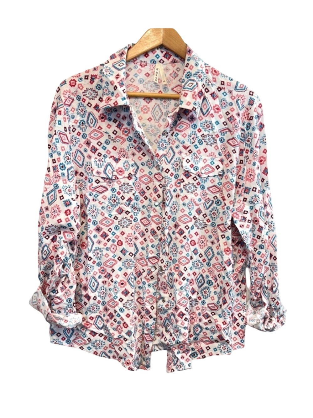 Roper Pink and Blue Cuffed Sleeve Button Down Shirt